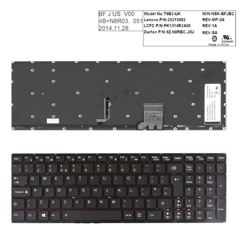 Teclado Compatível Com Lenovo Y50-70 Y70-70 Uk Teclado Sem