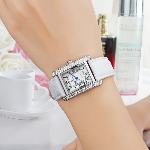 Relógios de quartzo com diamante quadrado Wwoor Fashion, pulseira vermelha, moldura rosa