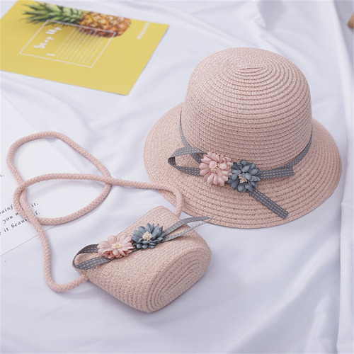 Set De Sombrero De Paja Y Bolso Pequeño Para Niñas Y Niños,