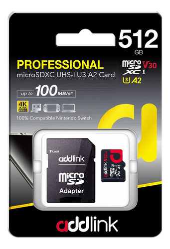 Addlink Superior Gaming Microsdxc 512gb Con Adaptador Uhs-1 