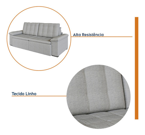 Sofá Cama Retrátil E Reclinável 4 Lugares 240cm Linho Wt