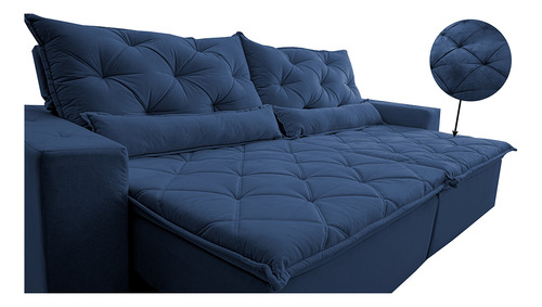 Cama InBox Sofá Lisboa 2,12m Retrátil Reclinável com Molas no Assento Tecido Suede Velusoft Azul