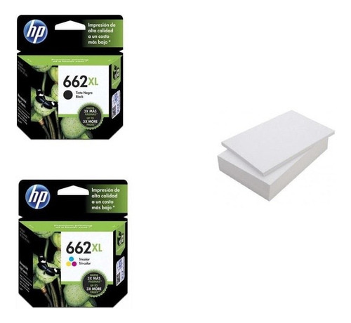 Cartuchos Kit X2 Hp 662xl Negro Y Color Originales + Resma