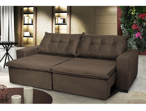 Sofá Austrália 2,92 Mts Retrátil, Reclinável Com Molas e Pillow no Assento Tecido Suede Café - Cama InBox