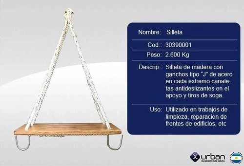 Silleta Pintor Madera Xurban Con Ganchos Soga Para Altura