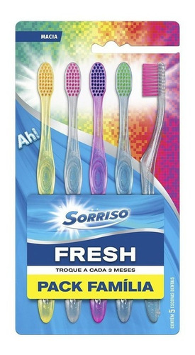 Escova de Dente Fresh Pack Família Com 5 Unidades Sorriso