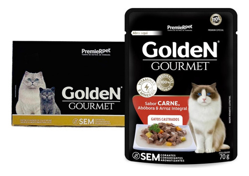 Caixa 20un Sachê Golden Gourmet Gatos Adultos Cast Carne 70g