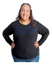 Comprar Blusa Plus Size Básica Manga Longa  Malha Tecido Viscolycra