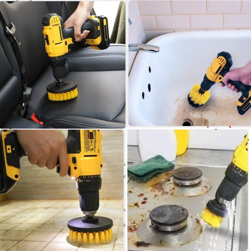 Kit Jogo De Escovas Para Limpeza Pesada Kit Com 3 Unidades Cor Amarelo