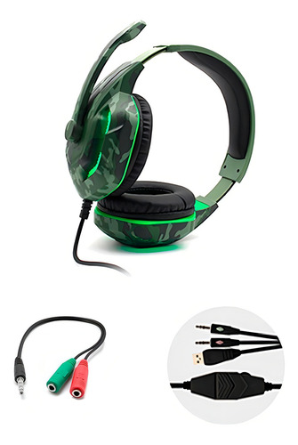 Audifonos Gamer Pc Ps4 Xbox Komc G312 Mic Camuflajeados Led Color Camuflado verde oscuro