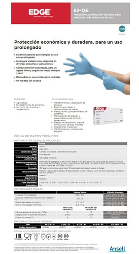Guante De Nitrilo Edge 82-135 Dispensador 100 Piezas Azul Cielo