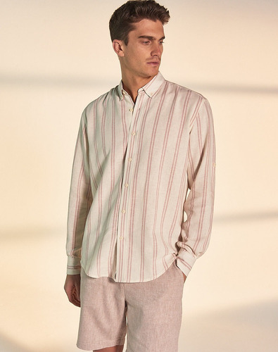 Imagen 4 de 9 de Camisa Tamarit, Hombre, Lino, Classic Fit, Rayas, Equus