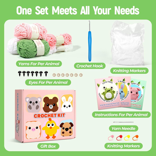 Kit De Crochet Hapkid Para Principiantes, 3 Animales De Patr