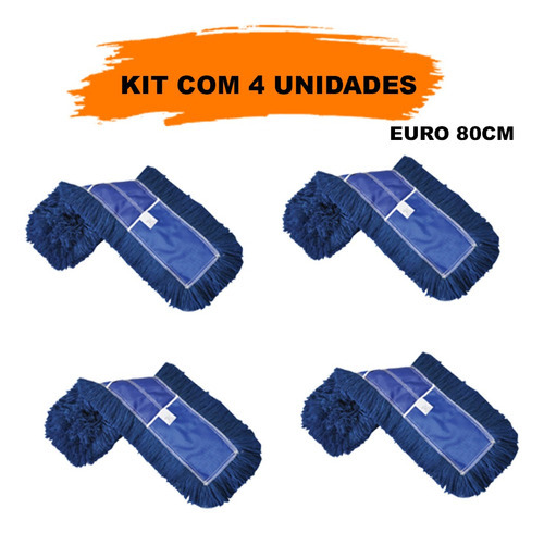 Kit 4 Refil Mop Po 80x12cm Euro Bralimpia Azul Eletrosttico Cor Azul