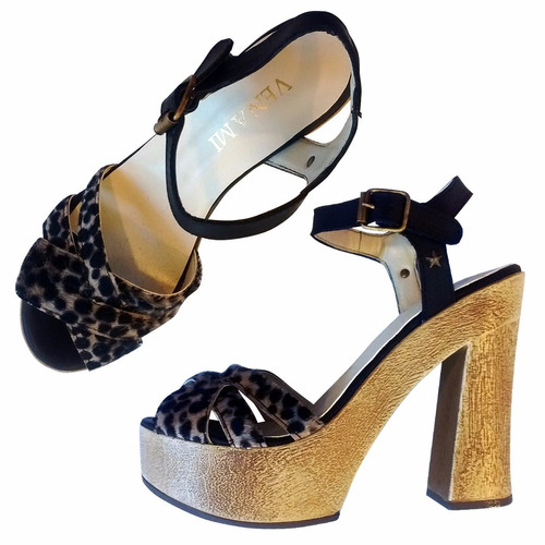 Zapatos Mujer Sandalias Noche Taco Plataforma Leopardo Pelo