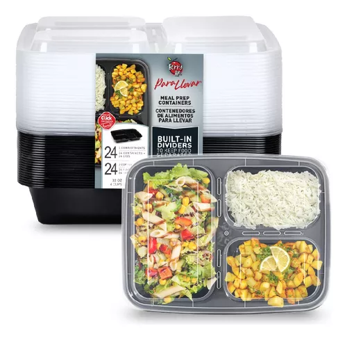 Set de 10 Contenedores Meal Prep 34 oz - Sin BPA - Tupper Plástico  Desechable para Alimentos