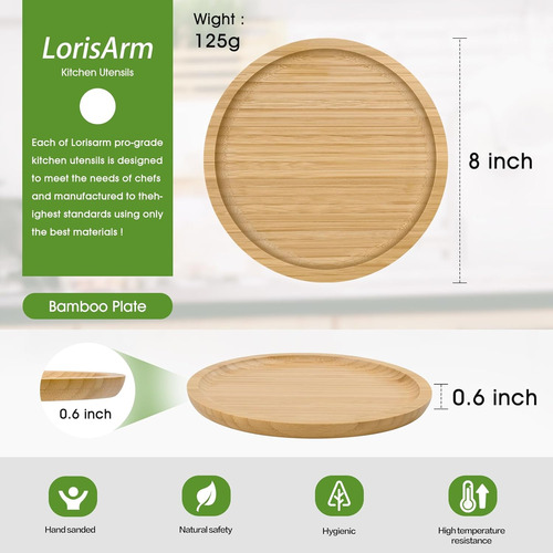 Plato De Madera Redondo De 20 Cm Reutilizable
