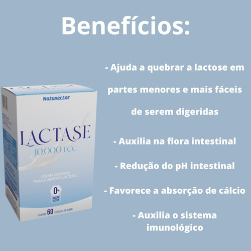 Enzima de 10 000 cc de lactasa, 60 cápsulas Natunectar, sabor a lactosa, sin sabor