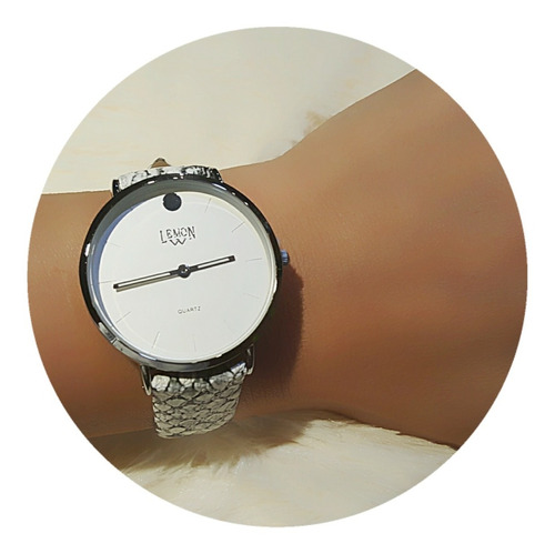 Reloj Lemon Malla Print Blanco L1543-19 Con Cuadrante Blanco