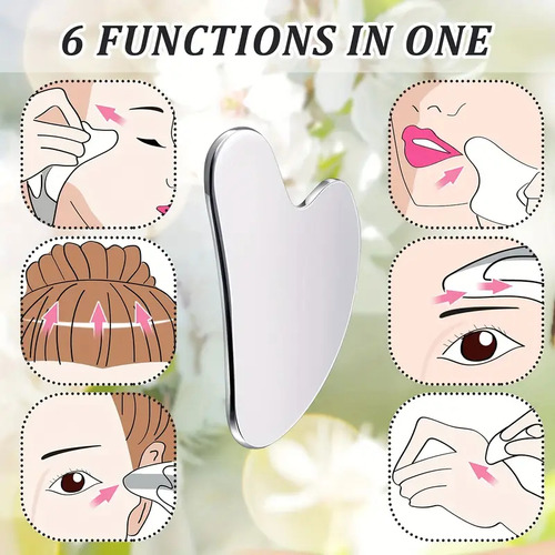 Gua Sha Masajeador Facial, Acero Higiénico, Glow Insta Plata