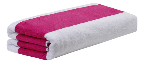 Toallón De Playa 100% Algodón Diseños A Rayas Bicolor Color Blanco y fucsia Fucsia vivo