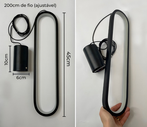 Colgante Led Moderno Ovalado Minimalista Con Cabecero Negro
