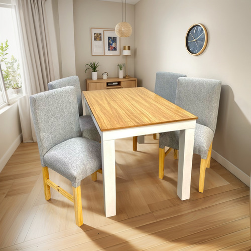 Mesa Con 4 Sillas Laqueada Juego De Comedor Gris Chenille