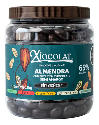 Almendras Con Chocolate Sin Azúcar Keto Vegan Xiocolat 1 Kg 