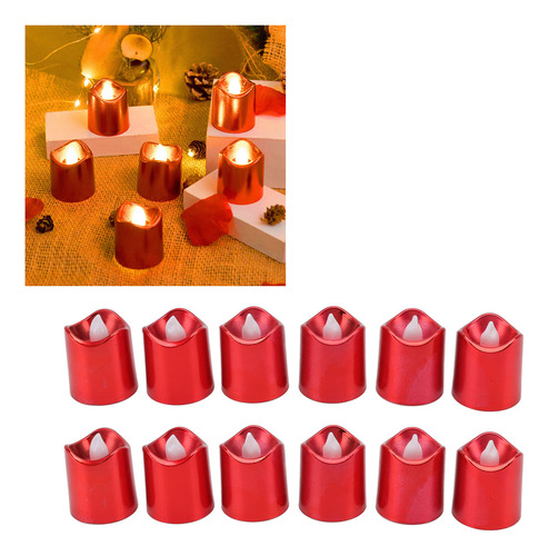 Lámpara De Vela Led Roja De 12 Piezas, Luz Cálida, Electróni
