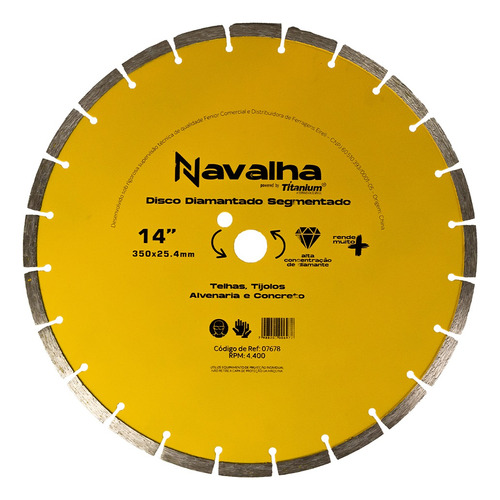 Disco Diamantado Navalha Segmentado 14pol 350x10x25,4mm