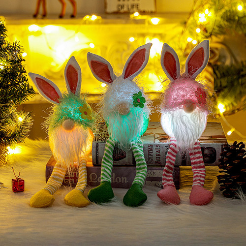 Yellow Led Gnome Santa Plush Decor 35x9x9cm