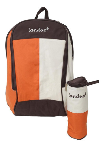 Pañalera Moderna Mochila Landuo Cambiador Bolsa Termica Color Naranja Diseño de la tela LP19SOL2