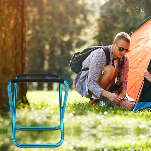 Taburete Plegable Azul Para Exteriores, Mini Portátil, De Al