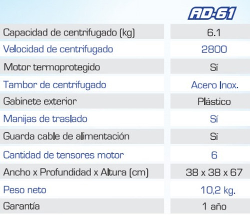 Imagen 7 de 10 de Secarropas Codini Advance 2800rpm 6,1kg Seca Ropa Ad 61