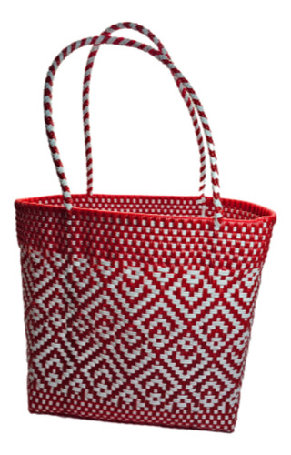 Bolsa Artesanal Toquilla: Hecho A Mano, Único Y Versátil Color Rojo Con Blanco Diseño De La Tela Cuadrícula