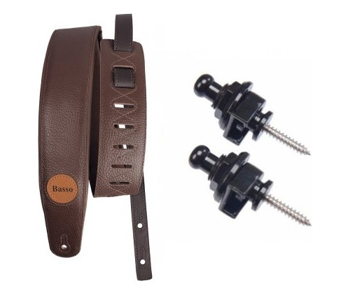 Combo Correia Basso Classic Couro Clássica Com Strap Lock 