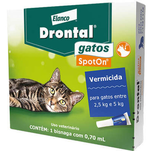 Drontal Spot On Cats 0.7 Ml 2,5 A 5 Kg Vermífugo Verde-escuro