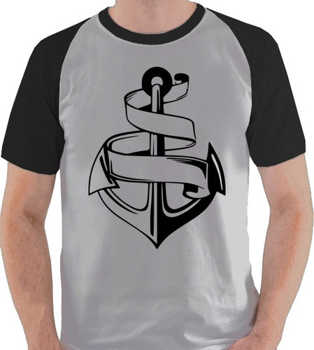 Camiseta Âncora Mar Oceano Marinheiro Camisa Blusa Raglan