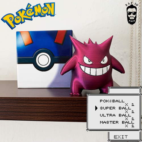 Gengar Impreso En 3d Bicolor 1pza + Caja Pokebola A Elegir.