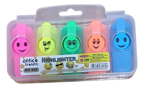 Mini Resaltadores De Colores Caritas Emojis X 5 Unidades