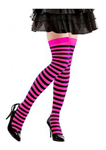 Medias De Rayas Para Disfraz Halloween Fucsia Negro 