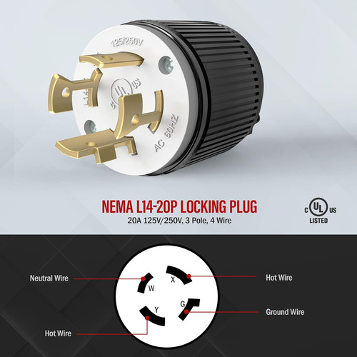 Conector De Enchufe Nema L14-20p Para Generador De 20a