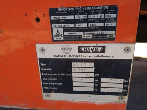 Imagen 13 de 13 de 13) Rodillo Vibratorio Hamm Hd110hv 2009
