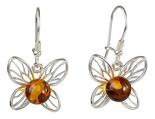Sterling Silver And Baltic Honey Amber Kidney Hook Earrings 