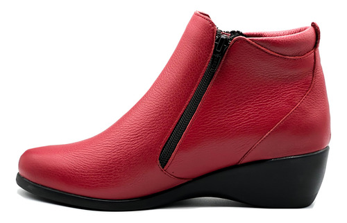 Bota Botineta Cuero Mujer Taco Chino Doble Cierre Roja