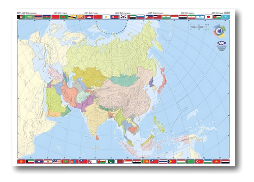 Mapa Asia Mudo - Mural Laminado - Doble Faz - 130x90 Cm