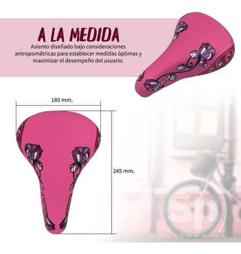 Asiento Para Bicicleta Infantil Rieles De Acero Diseño Niña