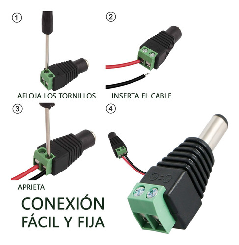 Conector Corriente Macho Y Hembra Camaras Cctv Fhd Kit 100pz