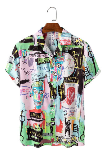 Camisa Hawaiana Unisex Estampada Con Grafiti, Camisa De Play