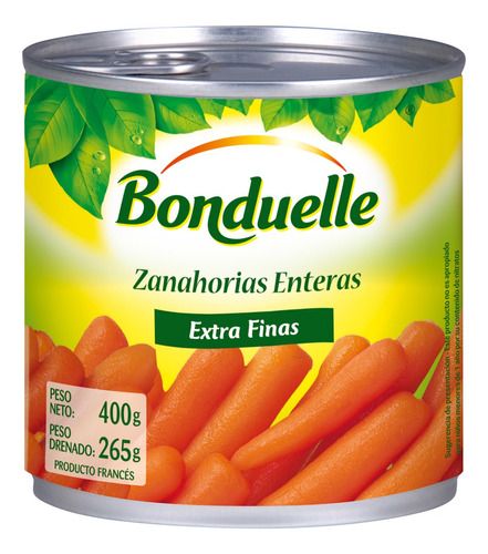 Zanahorias Enteras Bonduelle 400 Gr. Origen Francia
